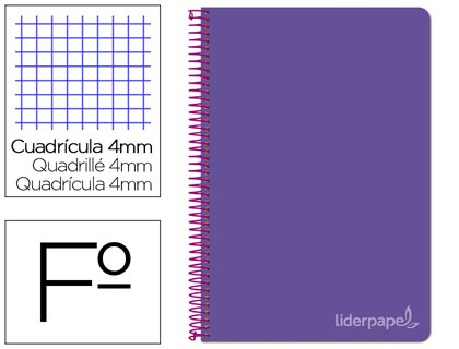 Cuaderno espiral Liderpapel Witty Folio tapa dura 80h 75g c/4mm. color violeta